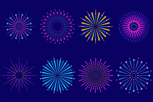 set di fuochi d'artificio festivi celebrazione colorata
