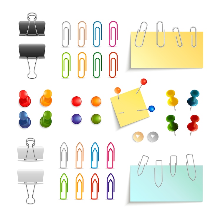 Vettore gratuito set di graffette e pin