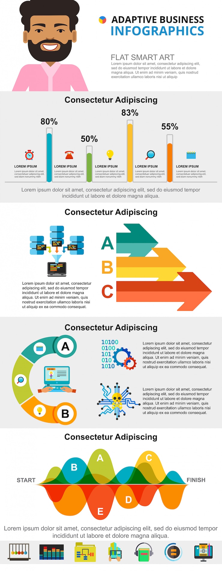 Vettore gratuito set di grafici infografica concetto di marketing e tecnologia