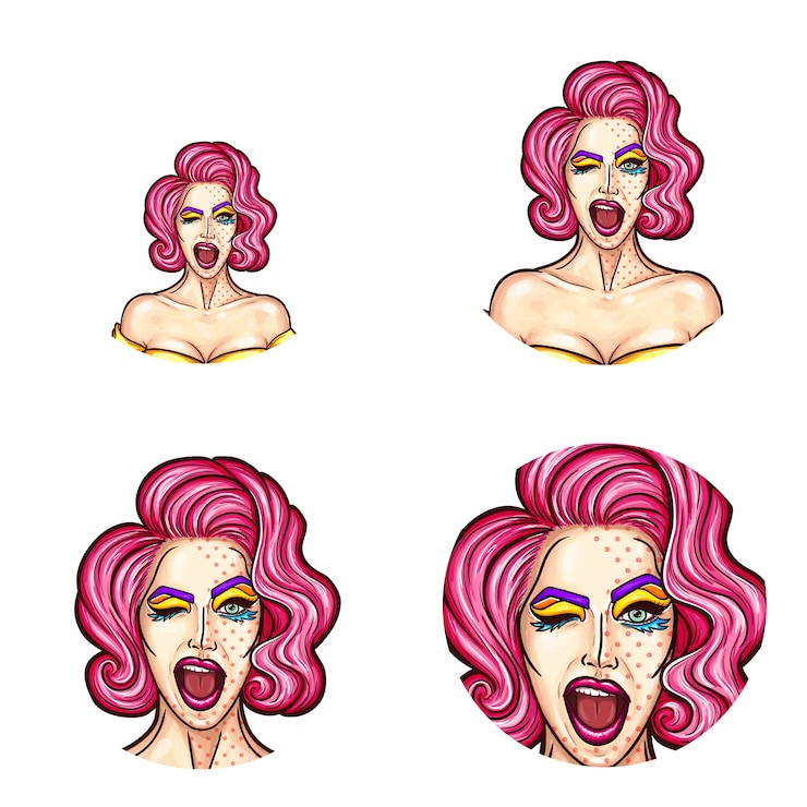 Vettore gratuito set di icone avatar di pop art tondo per utenti di social network, blog, icone di profilo.