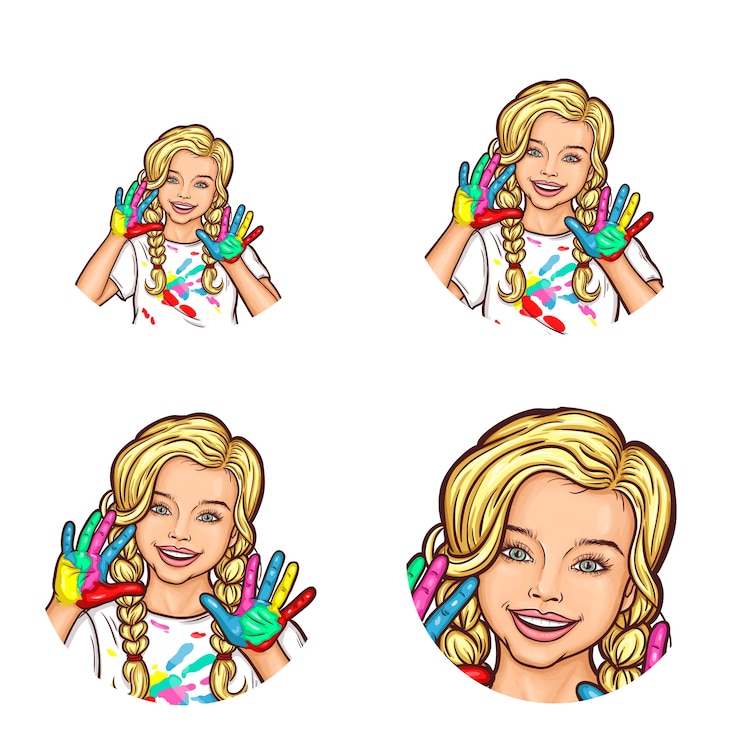 Vettore gratuito set di icone avatar di pop art tondo per utenti di social network, blog, icone di profilo.