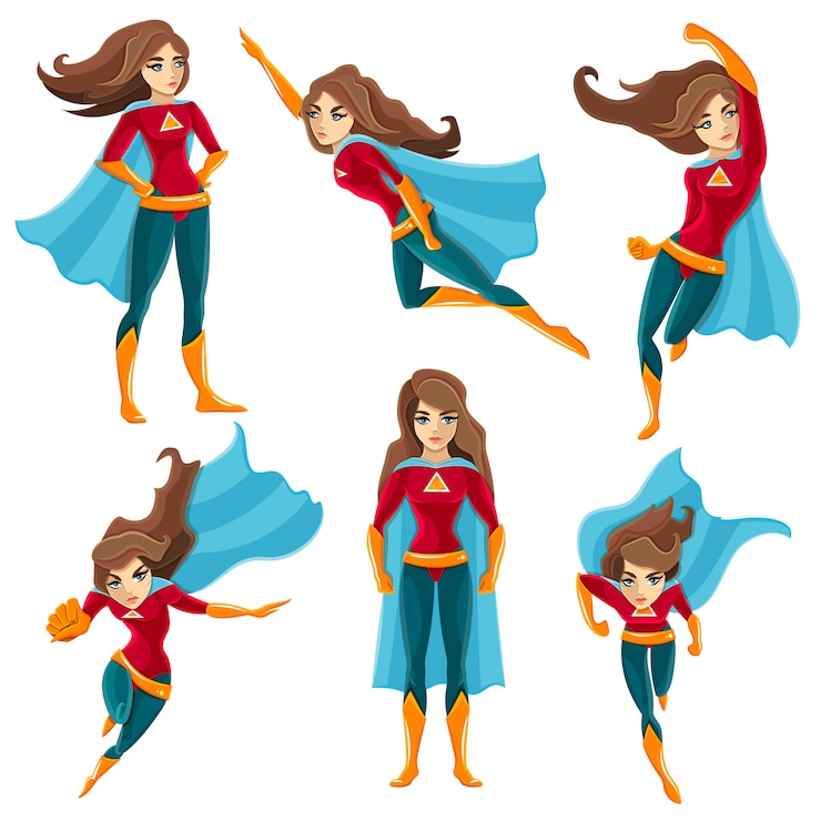 Vettore gratuito set di icone azioni superwoman