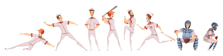 Vettore gratuito set di icone colorate giocatori di baseball