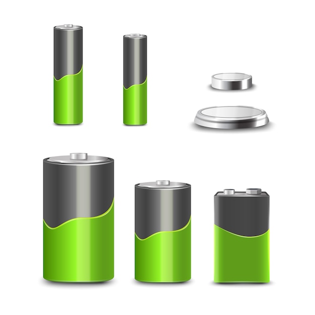 Set di icone decorative di tipi di batteria realistica 3d