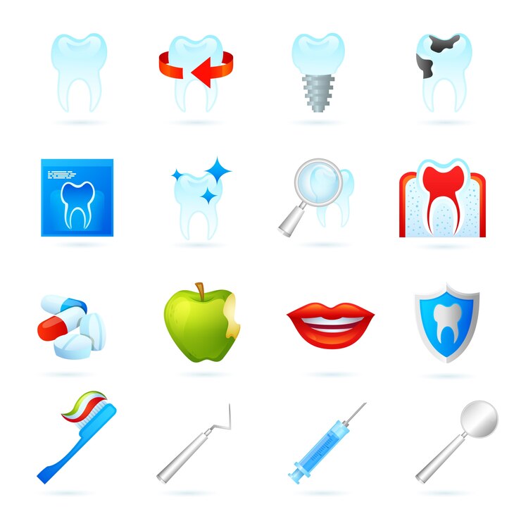 Vettore gratuito set di icone dentali