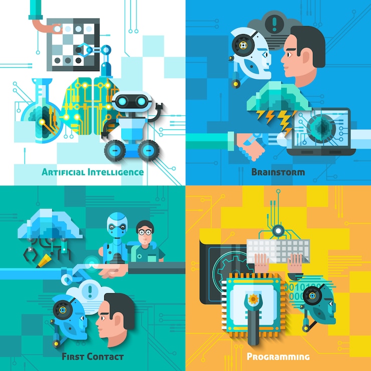 Vettore gratuito set di icone di concetto di intelligenza artificiale
