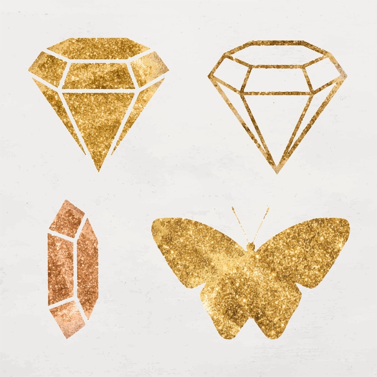 Vettore gratuito set di icone di diamanti in oro scintillante