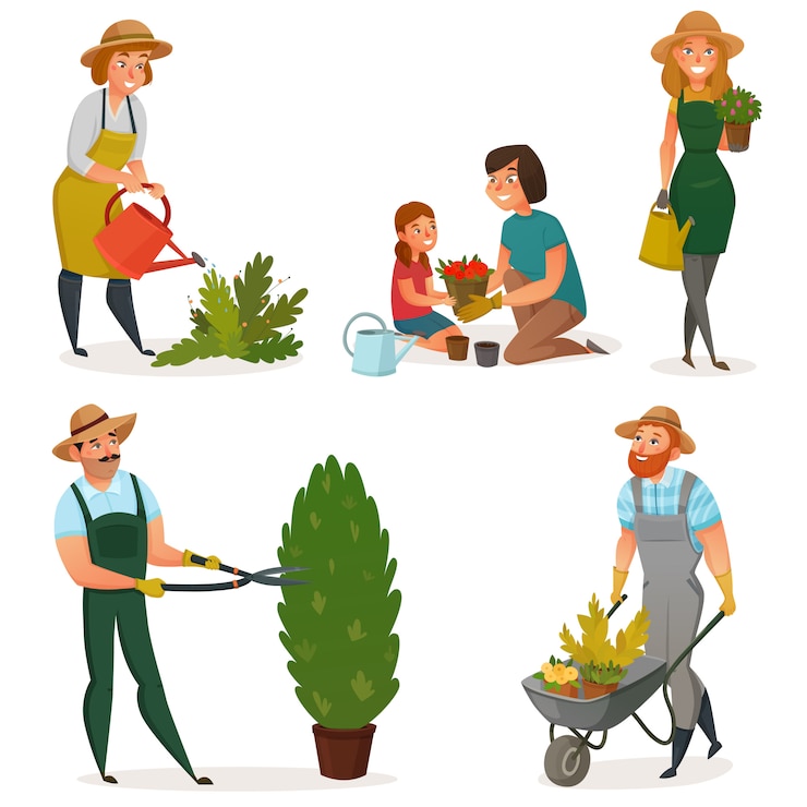 Vettore gratuito set di icone di giardinaggio hobby