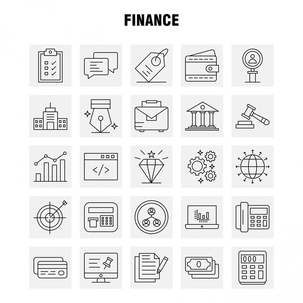 Set di icone di linea di finanza per infografica, kit UX / UI mobile