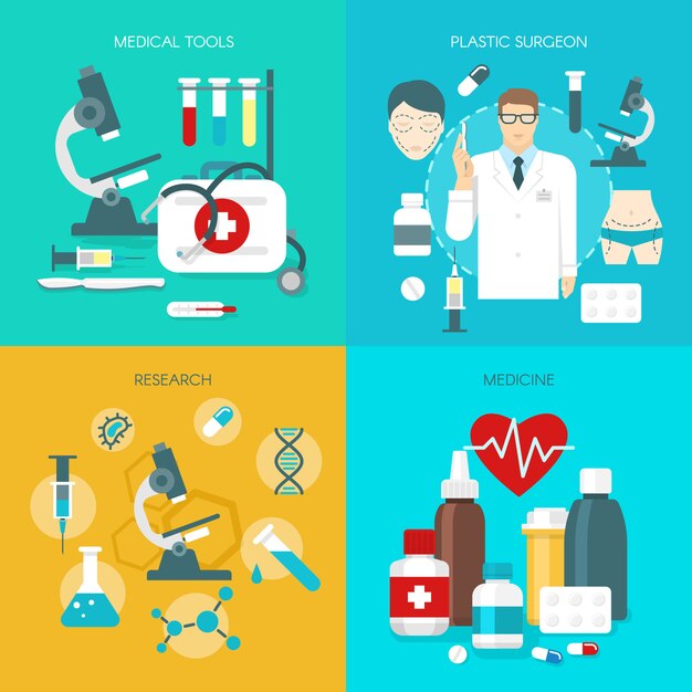 Set di icone di medicina piatta