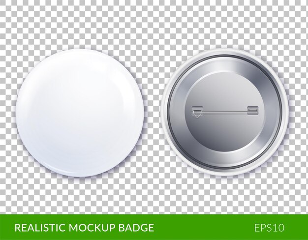 Set di icone di plastica bianca isolata e realistico mockup badge