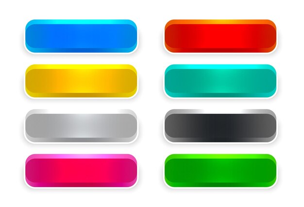 set di icone di pulsanti web colorate in forma di rettangolo