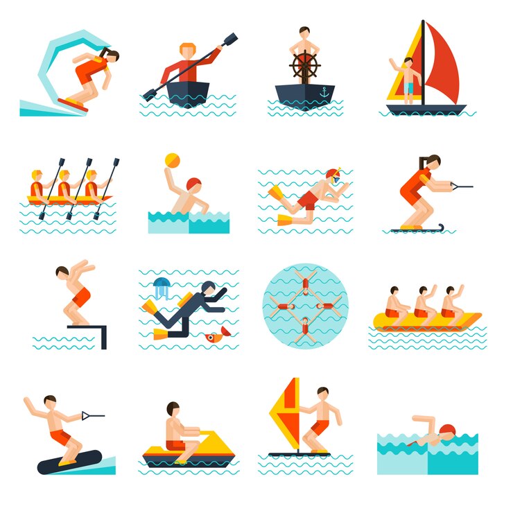 Vettore gratuito set di icone di sport acquatici