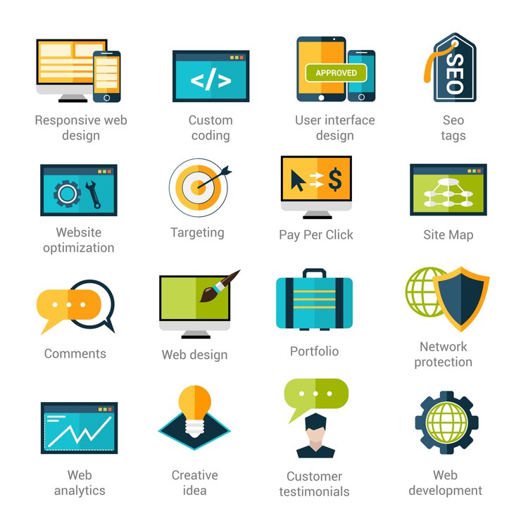 Vettore gratuito set di icone di sviluppo web