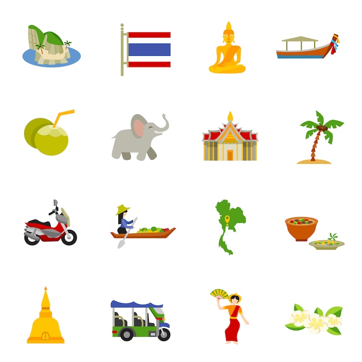 Vettore gratuito set di icone di thailandia
