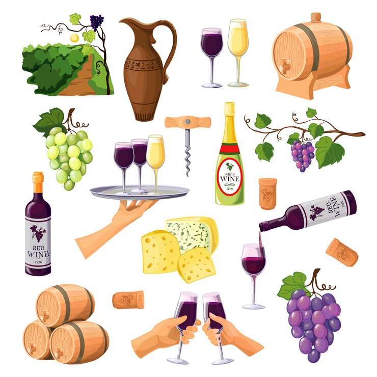 Vettore gratuito set di icone di vino di colore
