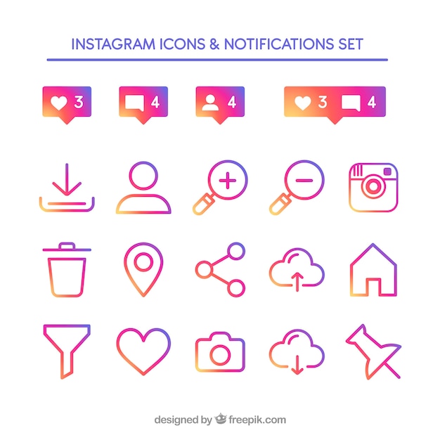 Set di icone e notifiche di instagram piatte