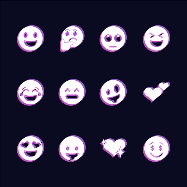 Set di icone emoji glitch