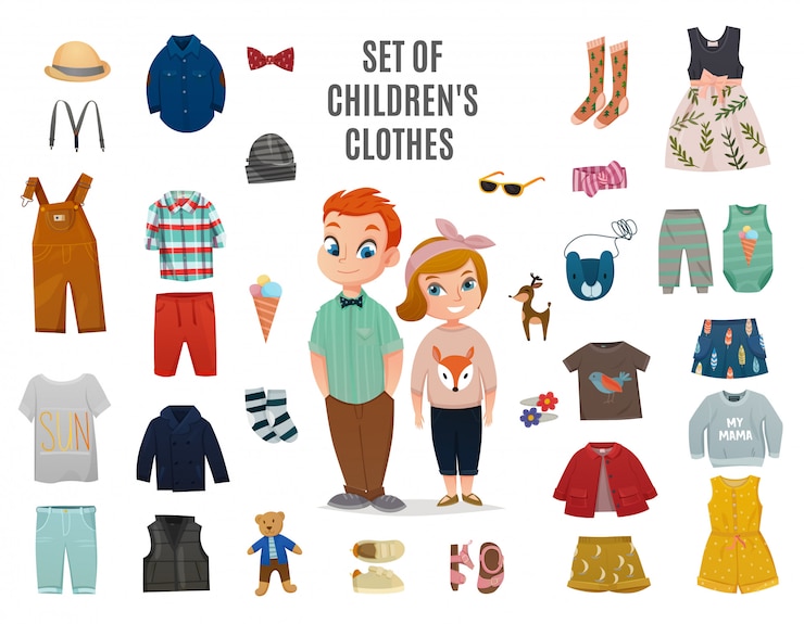 Vettore gratuito set di icone grande moda bambini