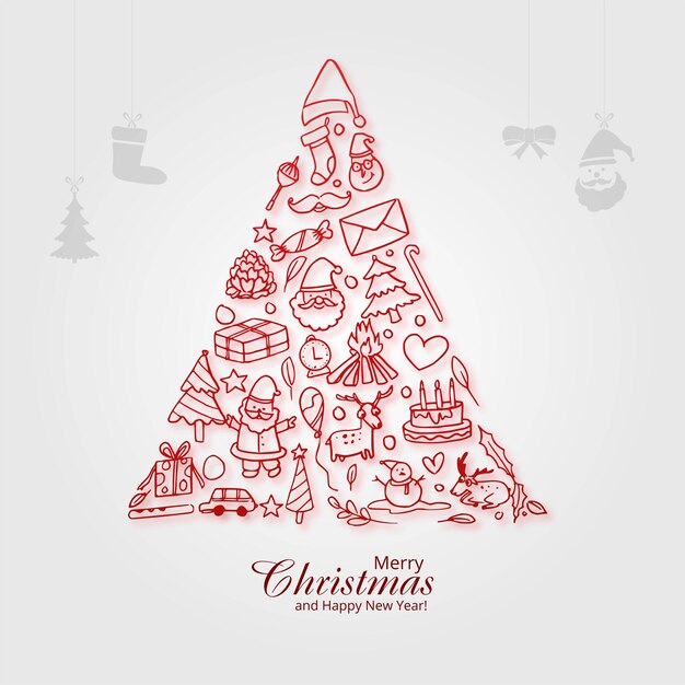Set di icone natalizie, design di biglietti di festa per l'albero di Natale