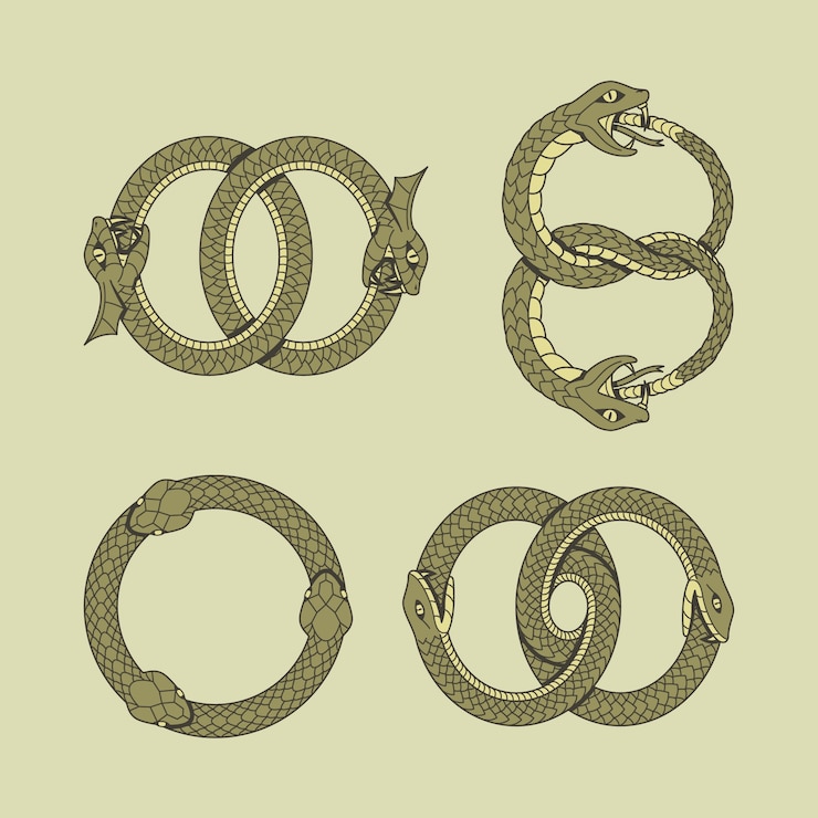 Vettore gratuito set di icone ouroboros disegnate a mano