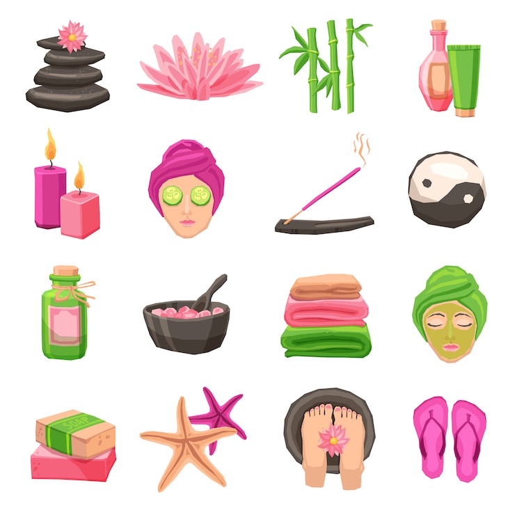 Vettore gratuito set di icone spa