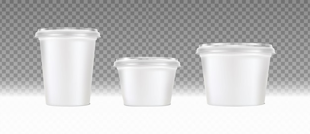 set di icone vettoriali realistico Scatole di plastica per latticini con coperchio Vista frontale