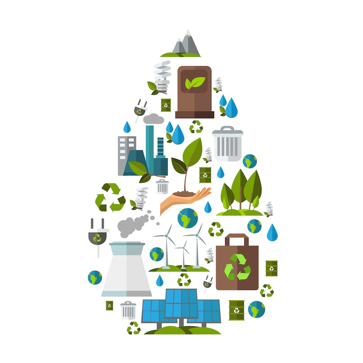 Vettore gratuito set di illustrazione di ecologia