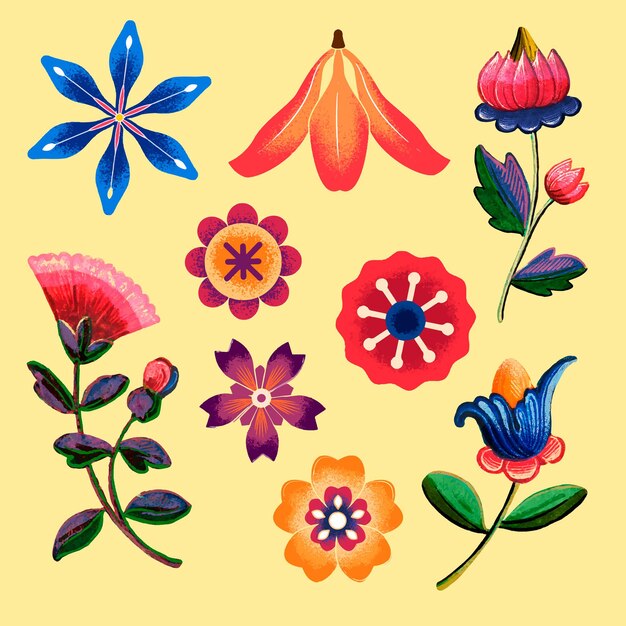 Set di illustrazioni di fiori etnici messicani