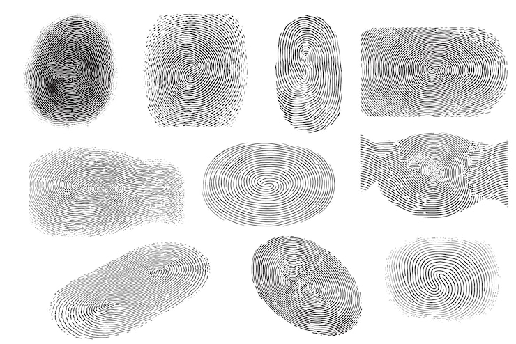 Vettore gratuito set di illustrazioni di impronte digitali dettagliate piatte nere