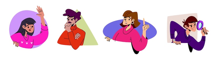 Vettore gratuito set di illustrazioni di personaggi peeking