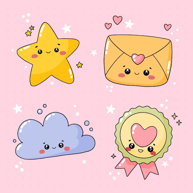 Vettore gratuito set di illustrazioni kawaii disegnate a mano