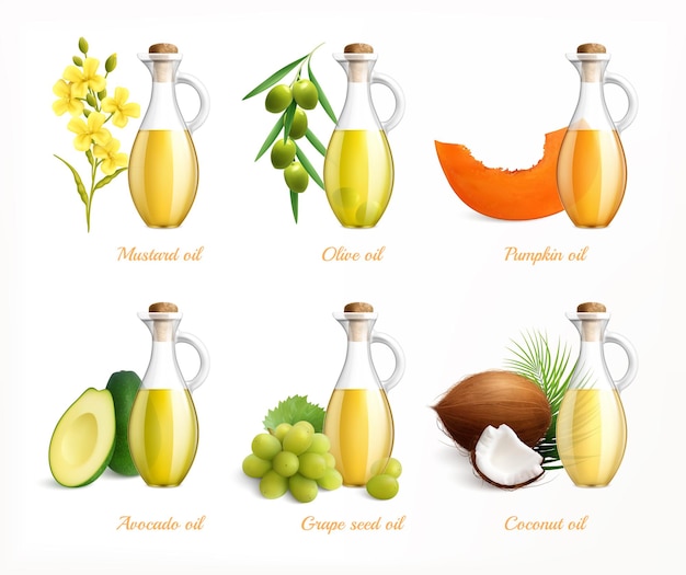 Set di illustrazioni realistiche per oli alimentari