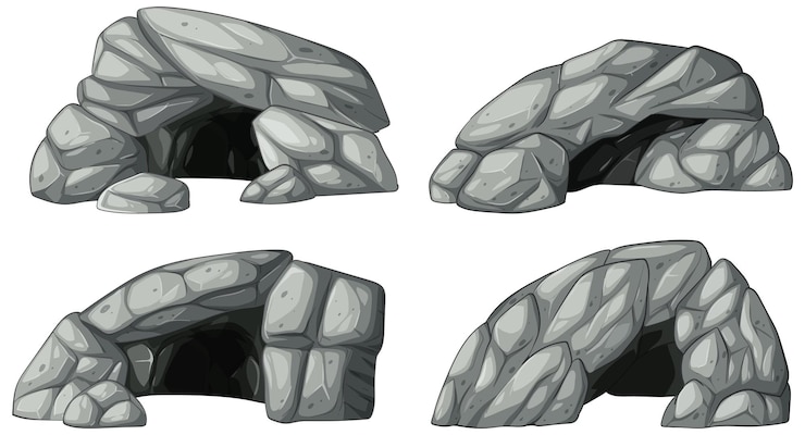 Vettore gratuito set di illustrazioni vettoriali delle grotte di pietra