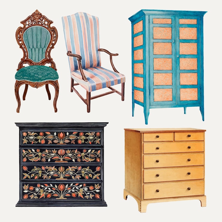 Vettore gratuito set di illustrazioni vettoriali per mobili vintage, remixati dalla collezione di pubblico dominio