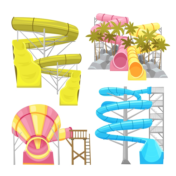 Vettore gratuito set di immagini di attrezzature aquapark