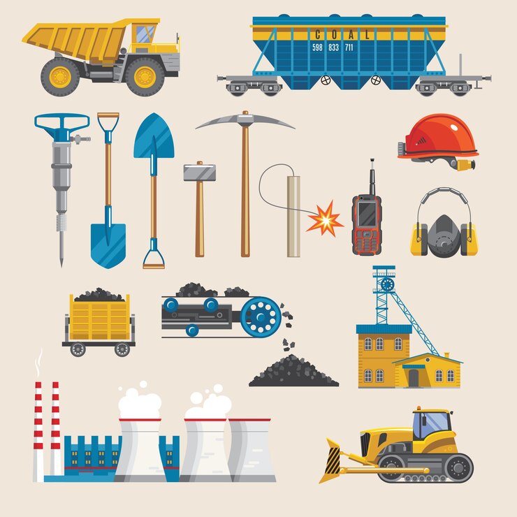 Vettore gratuito set di industria mineraria