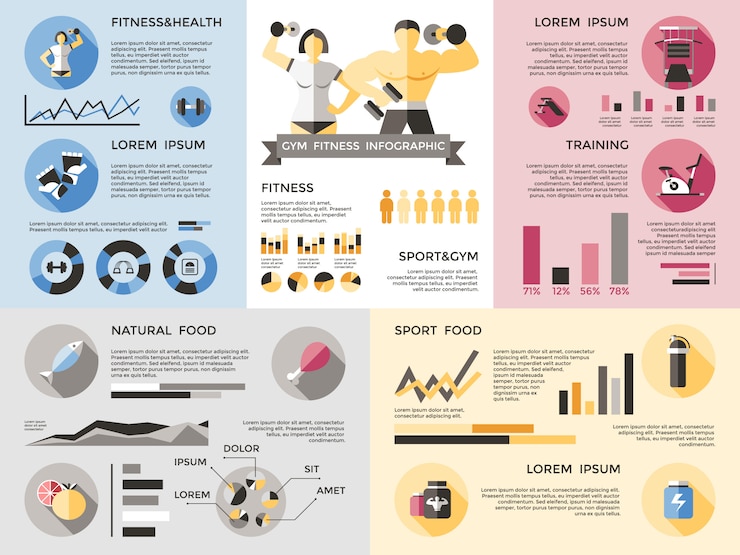 Vettore gratuito set di infografica fitness palestra