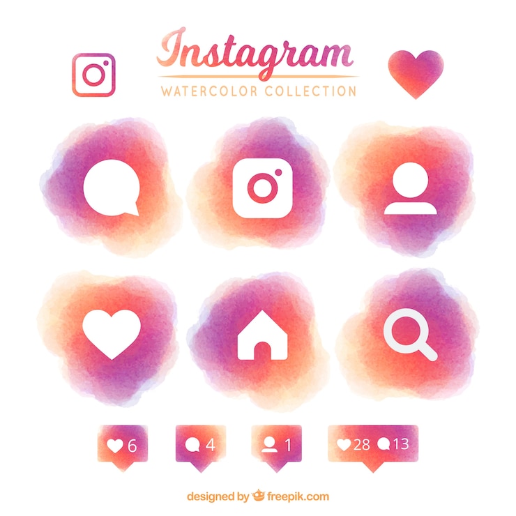 Vettore gratuito set di instagram icone acquerello