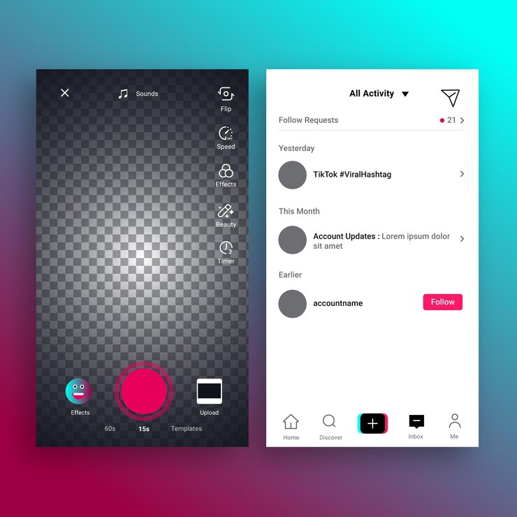 Vettore gratuito set di interfacce per app tiktok