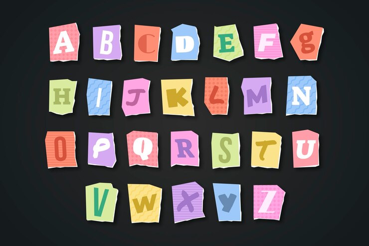 Vettore gratuito set di lettere di riscatto in stile carta