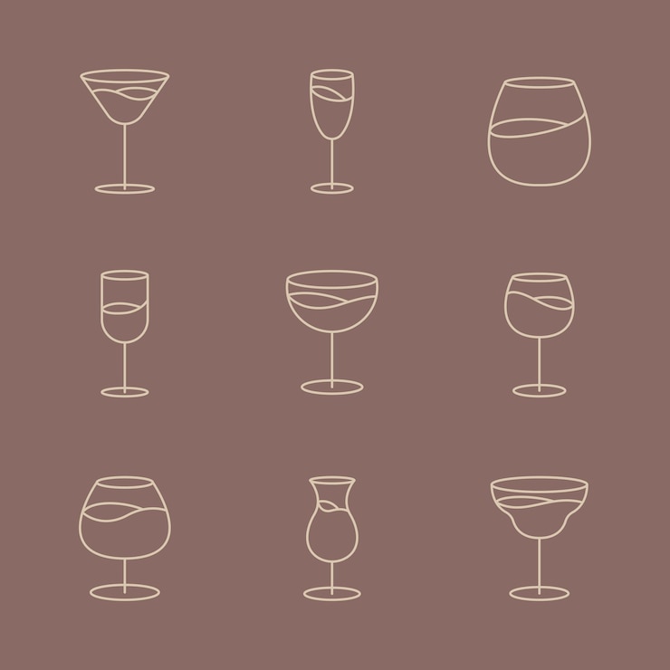 Vettore gratuito set di linee grafiche in vetro da brandy minimo