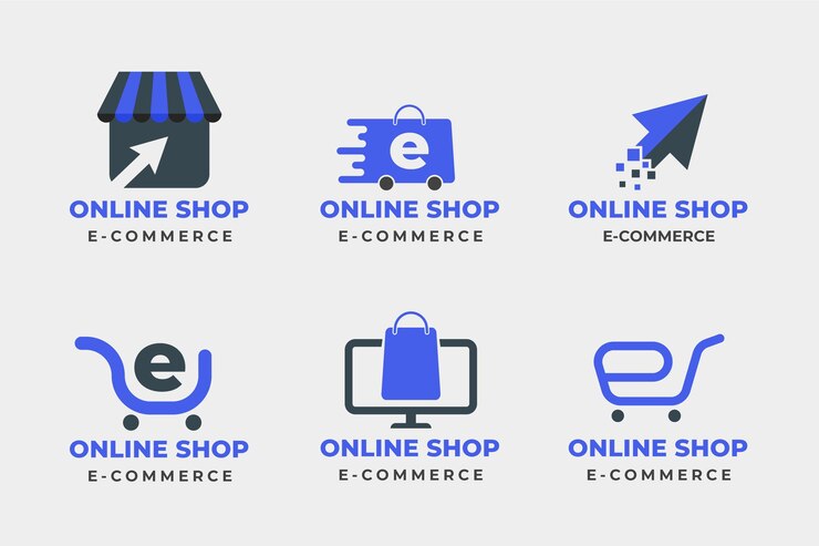 Vettore gratuito set di loghi di e-commerce design piatto