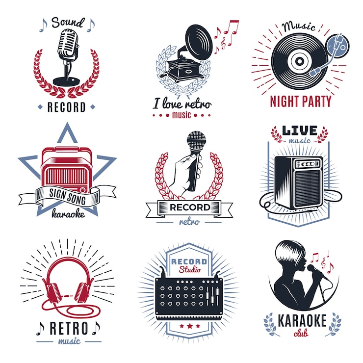 Vettore gratuito set di loghi vintage karaoke