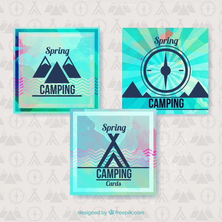 Vettore gratuito set di luce schede campeggio blue spring