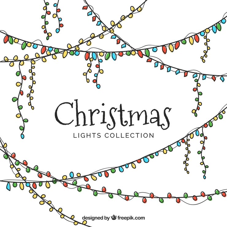 Vettore gratuito set di luci di natale disegnati a mano