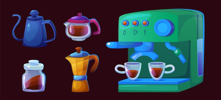 Vettore gratuito set di macchine da caffè barista per negozi o caffetterie vettoriali