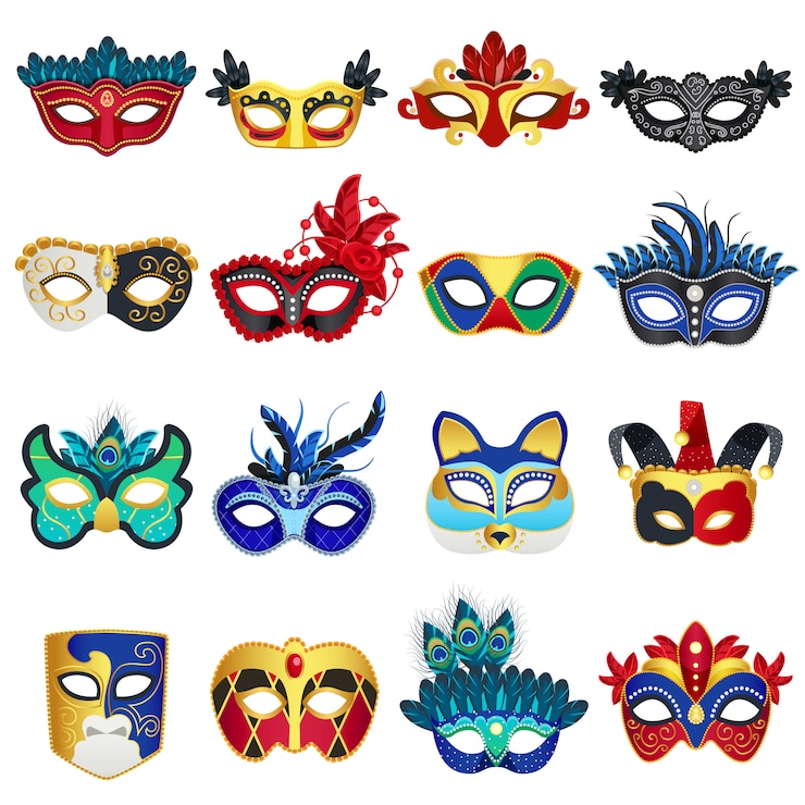 Vettore gratuito set di maschere di carnevale veneziano