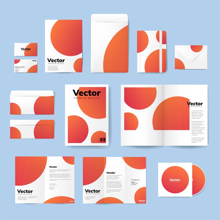 Vettore gratuito set di materiale di stampa disegni mockup vettoriale