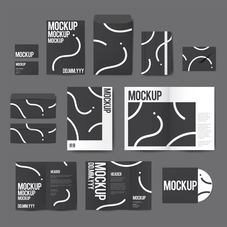 Vettore gratuito set di materiale di stampa disegni mockup vettoriale